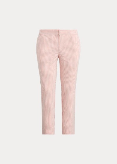 Pantalones Ralph Lauren Mujer Rojos / Blancos - Seersucker Straight - QEUIB1483